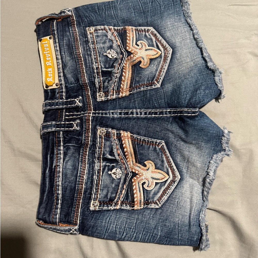 Authentic Hardly Used Rock Revival Cutoff Shorts w/ Orange Accents 31 Short - Picture 2 of 9